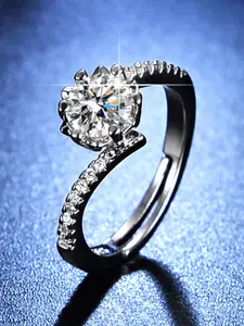 Jewels Galaxy Silver-Plated American Diamond Studded Adjustable Finger Ring