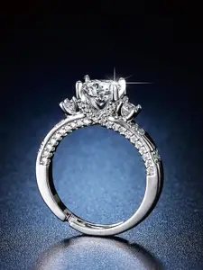 Jewels Galaxy Silver-Plated Crystal-Studded Anti Tarnish Adjustable Finger Ring