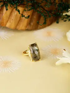 Berserk Gold Plated Baguette Labradorite Stone Studded Adjustable Finger Ring