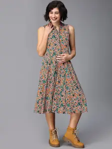 The Mom Store Floral Printed Cotton Maternity A-Line Midi Dress