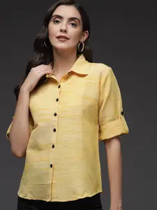 BAESD Comfort Horizontal Striped Roll Up Sleeves Cotton Casual Shirt