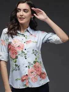 BAESD Comfort Floral Printed Roll Up Sleeves Casual Shirt