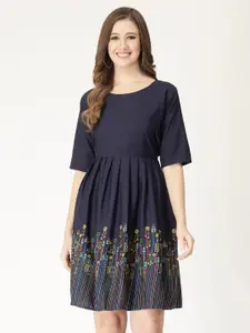 MISS AYSE Ethnic Motifs Printed Gathered Or Pleated Fit & Flare Dress