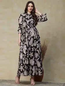 FASHOR Black Floral Print Maxi Dress