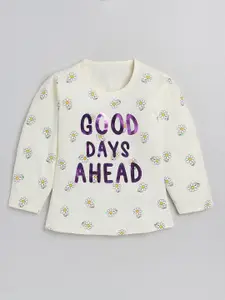 YK Girls Typography Printed Pure Cotton Top
