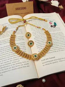ABDESIGNS Gold-Plated Stone Studded & Beaded Antique Necklace And Earrings