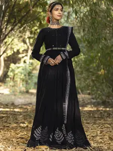 SCAKHI Cotton Anarkali Ethnic Dresses With Dupatta & Mirror Work Belt