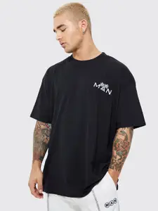 boohooMAN Typography Drop-Shoulder Sleeves Pure Cotton Oversized T-shirt