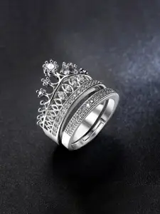 Jewels Galaxy Set Of 2 Silver-Plated CZ-Studded Finger Ring