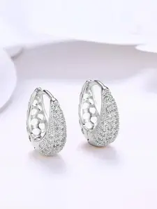 Jewels Galaxy Silver-Plated American Diamond Studded Circular Half Hoop Earrings