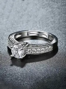 Jewels Galaxy Silver-Plated CZ-Studded Adjustable Finger Ring