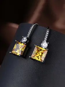 Jewels Galaxy Silver-Plated Cubic Zirconia Studded Square Drop Earrings
