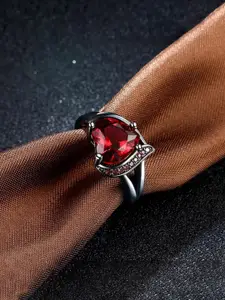 Jewels Galaxy Silver-Plated Cubic Zirconia Studded Adjustable Finger Ring