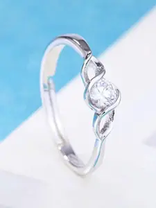 Jewels Galaxy Silver-Plated CZ-Studded Adjustable Finger Ring