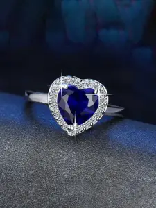 Jewels Galaxy Silver-Plated CZ-Studded Heart Shaped Adjustable Finger Ring