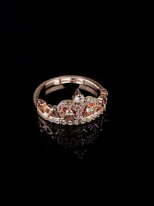 Jewels Galaxy Rose Gold-Plated CZ Studded Adjustable Finger Ring