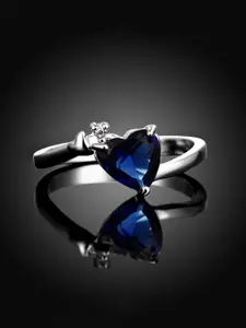 Jewels Galaxy Silver-Plated Cubic Zirconia Studded Adjustable Finger Ring