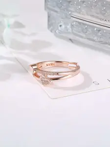 Jewels Galaxy Rose Gold-Plated Cubic Zirconia Studded Adjustable Finger Ring