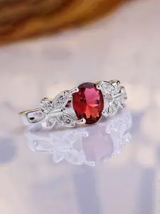 Jewels Galaxy Silver-Plated CZ-Studded Adjustable Finger Ring