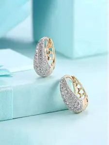 Jewels Galaxy Gold-Plated American Diamond Studded Teardrop Shaped Hoop Earrings