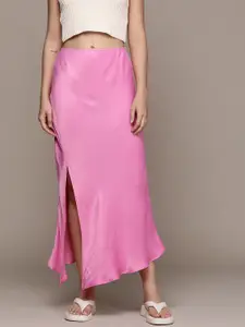 WAREHOUSE Solid Satin Slip A-Line Maxi Skirt