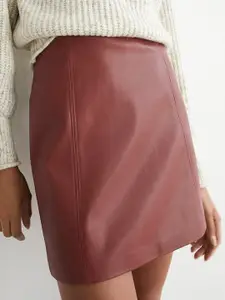 WAREHOUSE Seam Detail Pelmet Faux Leather A-Line Mini Skirt