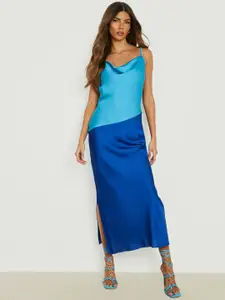 Boohoo Colourblocked Satin A-Line Midi Slip Dress