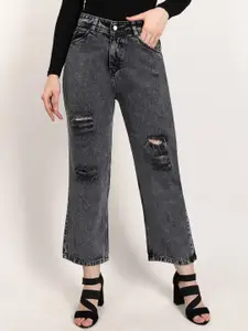 LIVE OK Women Boyfriend Fit High-Rise Heavy Fade Highly Distressed Jeans