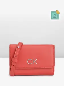 Calvin Klein Women Solid PU Three Fold Wallet With RFID & A Detachable Sling Strap