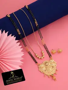 JEWEL WORLD Gold Plated Beaded Mangalsutra With Chain & Earrings
