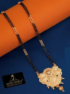 JEWEL WORLD Gold-Plated Stone Studded & Beaded Mangalsutra with Chain & Earrings