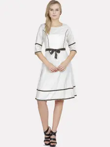 PATRORNA Tie-Up Cotton Fit & Flare Dress