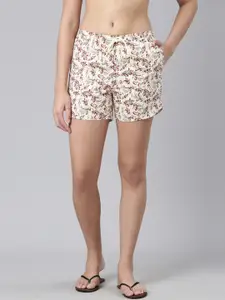 Enamor Women Floral Printed Mid-Rise Cotton Lounge Shorts