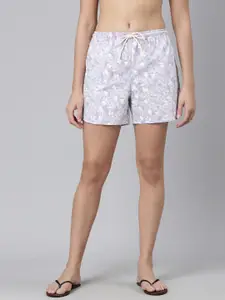 Enamor Women Floral Printed Mid-Rise Cotton Lounge Shorts