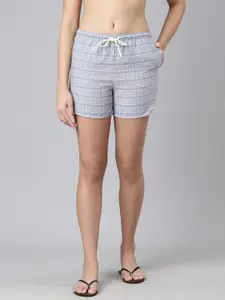 Enamor Women Checked Mid-Rise Cotton Lounge Shorts