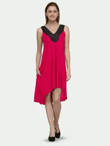PATRORNA Lace Insert Sleeveless High-Low V-Neck A-Line Dress