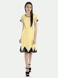 PATRORNA Geometric Printed Flared Sleeves Cotton A-Line Knee Length Dress