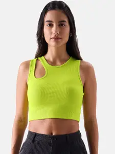 The Souled Store Lime Green Cut Outs Cotton Fitted Crop Top