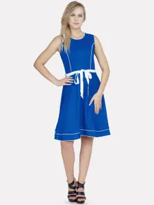 PATRORNA Sleeveless Belted Cotton Fit & Flare Dress