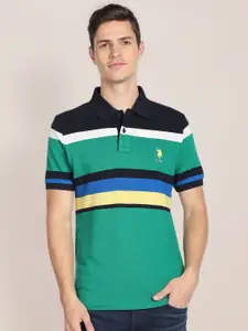 U.S. Polo Assn. Striped Polo Collar Pure Cotton Applique T-shirt