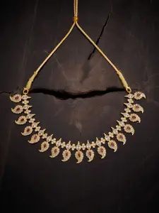 Kushal's Fashion Jewellery 92.5 Pure Silver Gold-Plated CZ Studded Temple Necklace