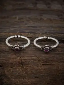 Kushal's Fashion Jewellery Set Of 2 Rhodium-Plated Stone-Studded Toe Rings