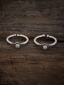 Kushal's Fashion Jewellery Set Of 2 Rhodium-Plated Stone-Studded Toe Rings