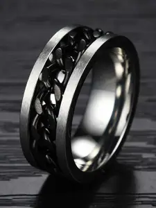 MEENAZ Men Set Of 2 Silver-Plated Band Finger Rings