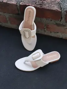 DressBerry White Embellished T-Strap Flats