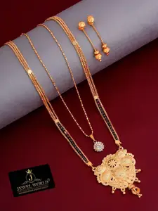 JEWEL WORLD Gold-Plated Stone-Studded & Beaded Mangalsutra with Chain & Earrings