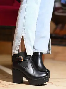 Shoetopia Girls Textured Platform Heeled Chelsea Boots