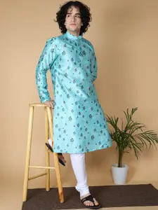 NAMASKAR Floral Printed Mandarin Collar Silk Kurta