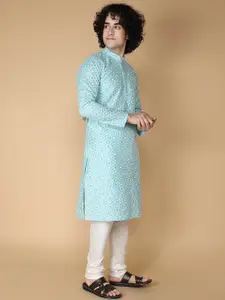 NAMASKAR Geometric Embroidered Silk Kurta