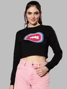 JUNEBERRY Graphic Printed Cotton Crop T-shirt